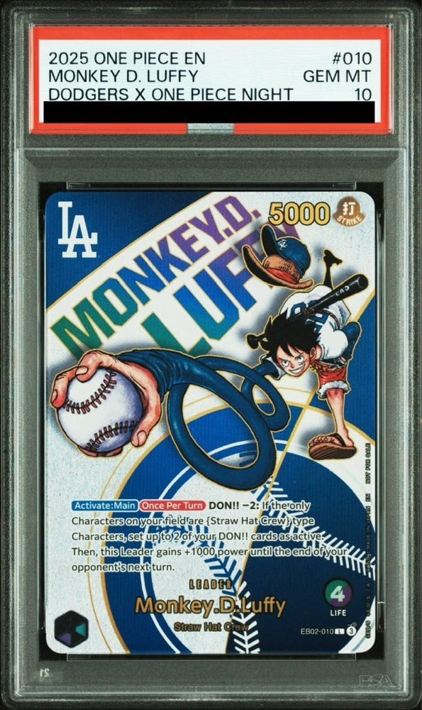 PSA 10 One Piece Card MONKEY D. LUFFY EB02-010 Dodgers X Night ENG 2025