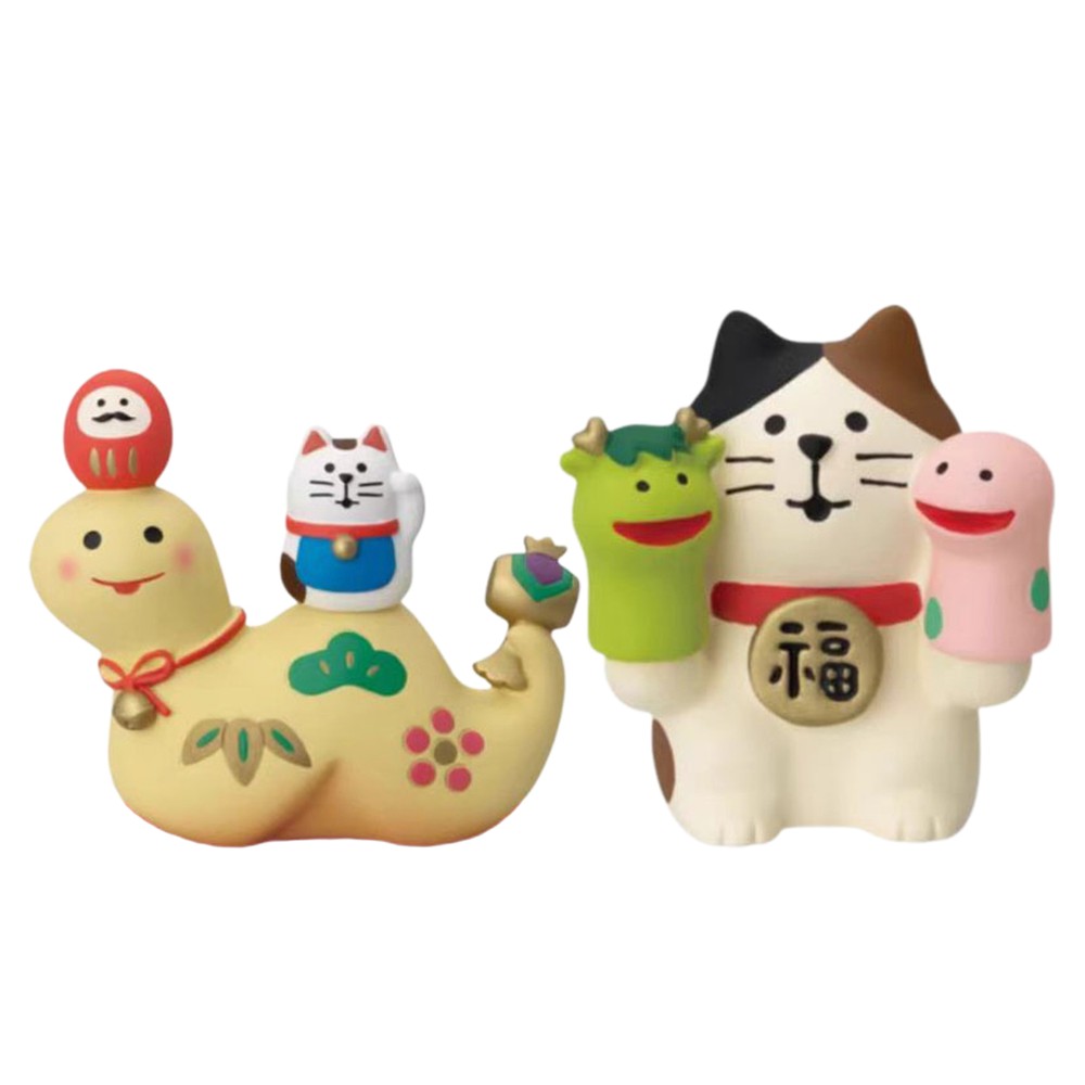 1pc 2025 Snake Year Fortune Cat Ornament Decoration Cute Animal Resin Sculpture