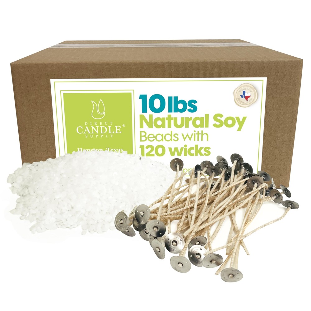Soy Wax Beads for Candle Making | 10lb Soy Candle Wax Pastilles + 120 Wicks |...