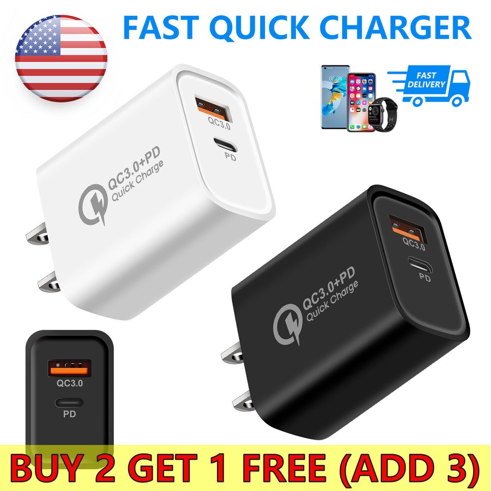Fast QC3.0 PD Quick Charge USB Type-C Wall Charger Adapter US Plug For Samsung