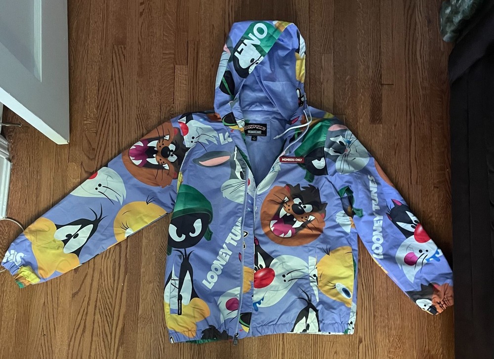 MEMBERS ONLY Looney Tunes Men’s Hooded Windbreaker Full Zip Jacket with Cartoon Design for Casual Style-image