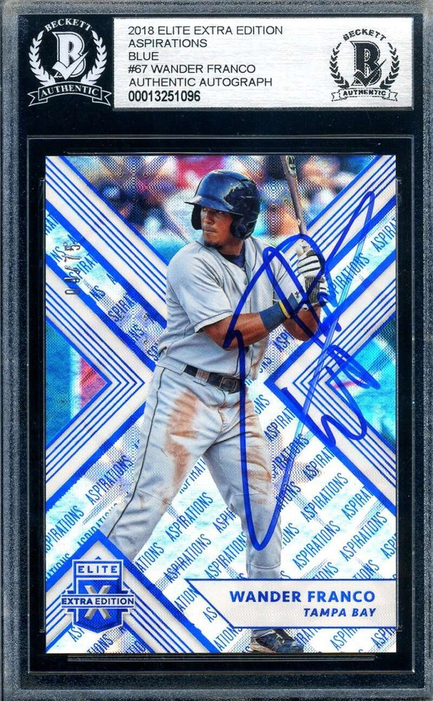 Wander Franco Beckett BAS Signed 2018 Panini Elite Extra Edition Blue Refractor