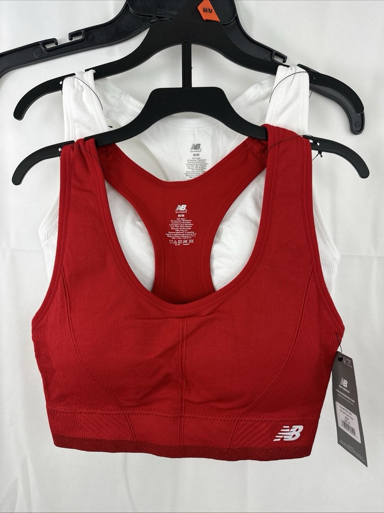New Balance M Sports Bra 2 Pack Racerback Tagless Padded Team Red & White