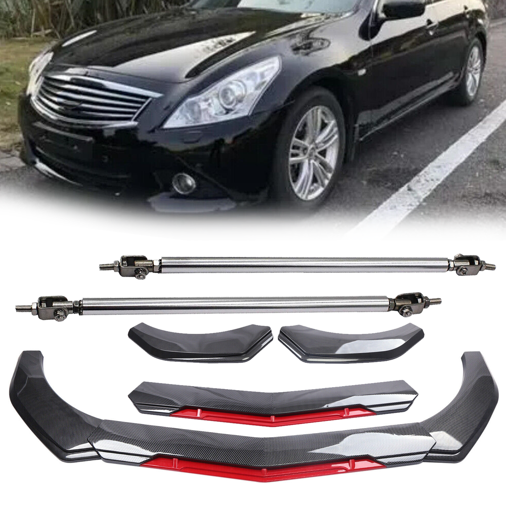 Infiniti G37 Carbon Fiber Front Bumper Lip Spoiler Splitter with Strut Rod