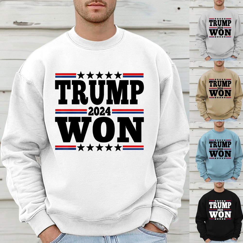 2024 US Trump Won Elect Theme Casual Crewneck Graphic Plus Shirt Printed Solid
