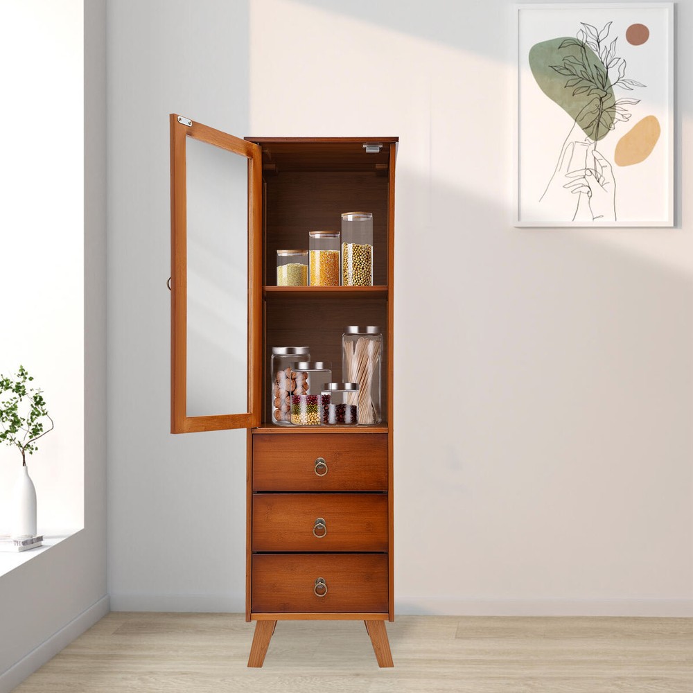 Durable Bamboo Storage Cabinet with Drawers and Single Door