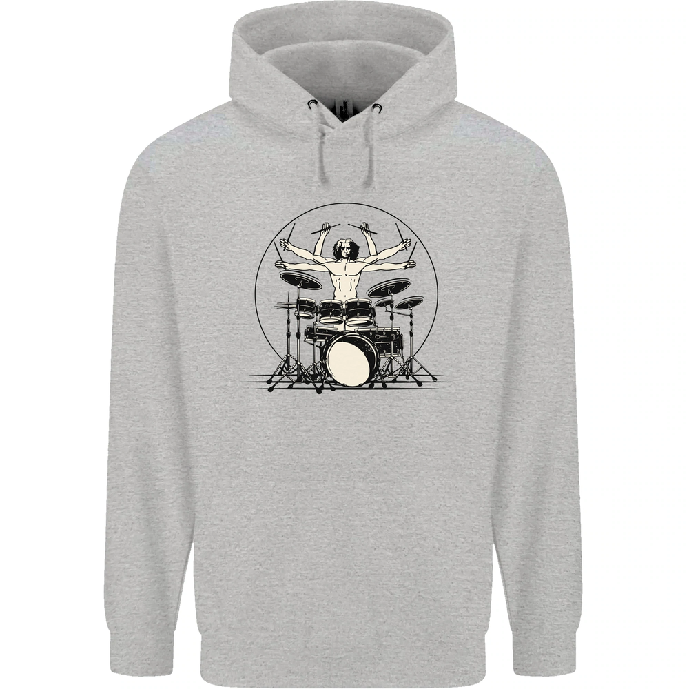 Vitruvian Drummer Funny Drumming Drum Mens 80% Cotton Hoodie