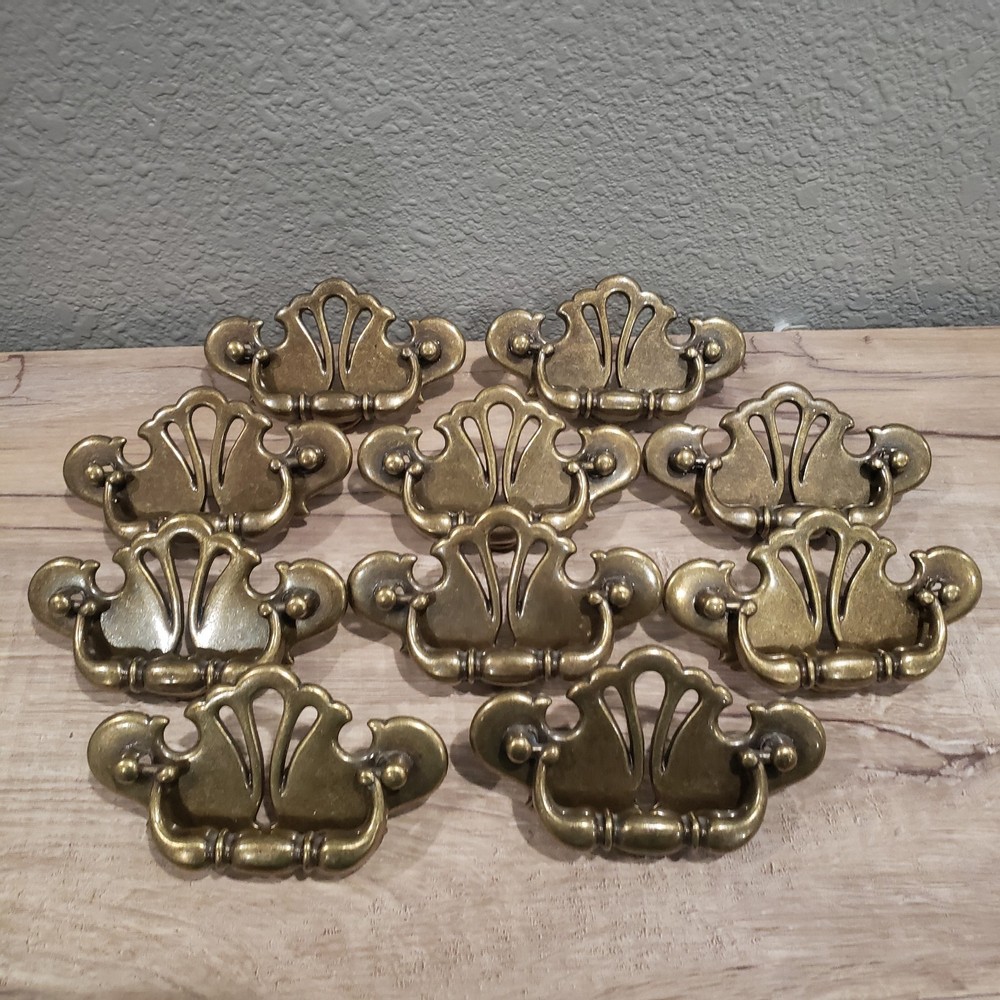 Vintage Set of 10 Brass Furniture Drawer 1983 Cont B Chippendale Ornate Style