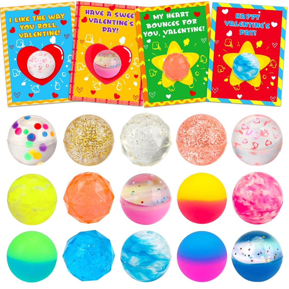 28PCS Bouncy Balls Valentines Day Exchange Gifts for Toddler Party Favors Val...
