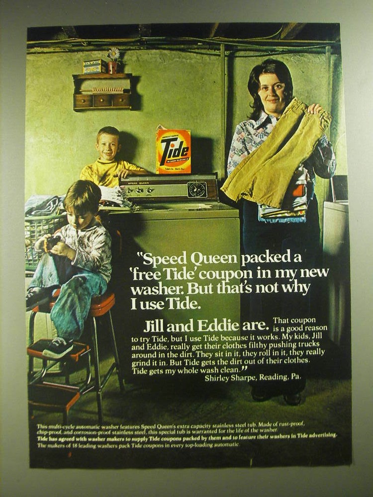 1974 Tide Detergent Ad - Speed Queen packed a free Tide coupon in my washer-image