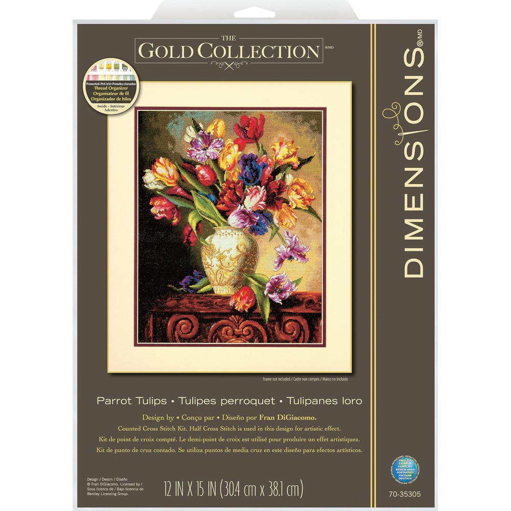 Dimensions Gold Collection Parrot Tulips Counted Cross Stitch Kit 14 Count