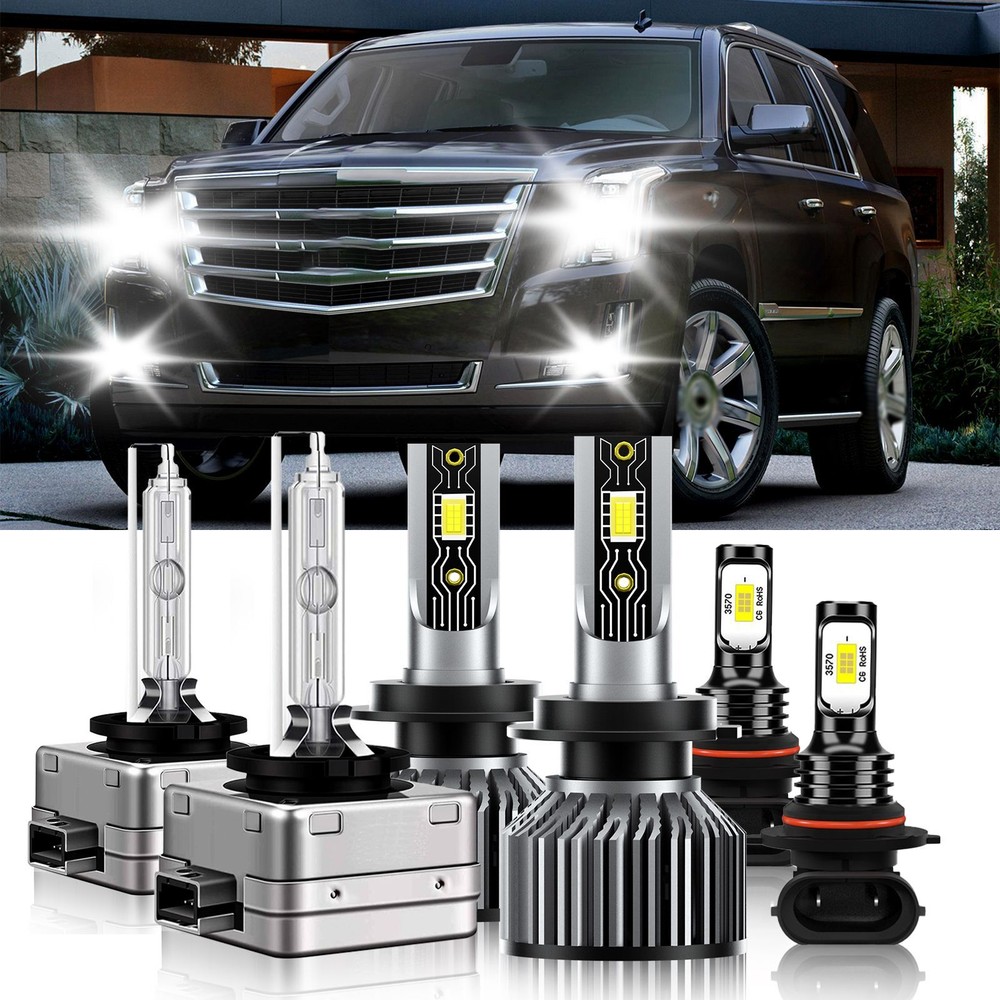 For Cadillac Escalade 2007-2014 6000K LED Headlight Hi Low Beam+ Fog Light Bulbs
