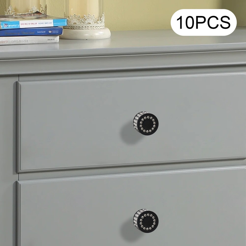 Lot of 10 Sleek Black Cabinet Knobs for Kitchen Dresser Furniture Door Handles