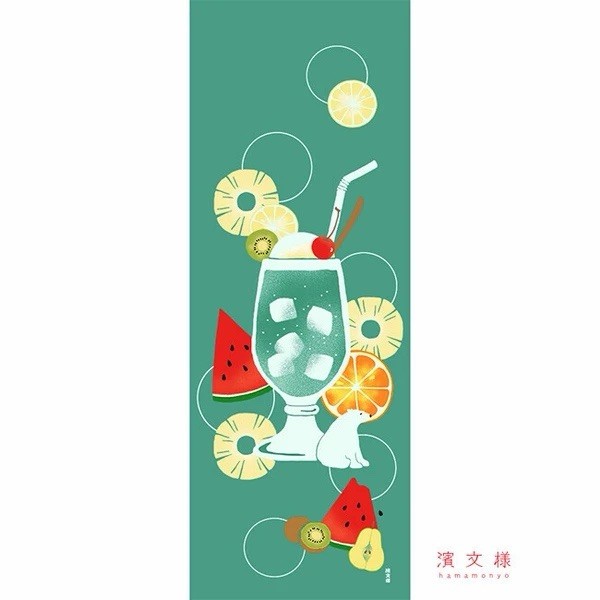 Retro Cream Soda Print Tenugui Towel Summer Fizz Design Made in Japan