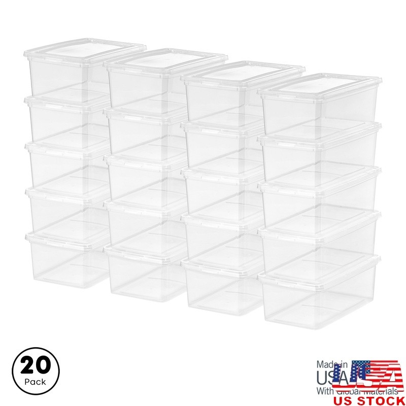 5 Qt Stackable Plastic Storage Bins with Lids - 20 Pack Home Organization Totes