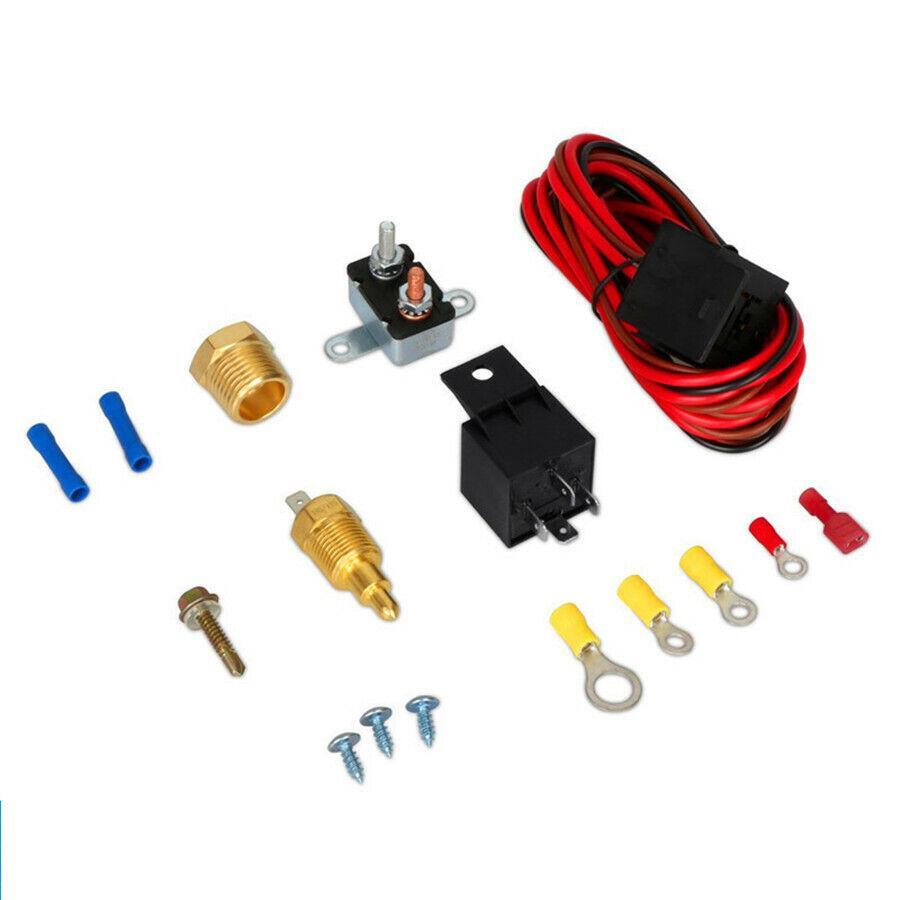 12V Electric Fan Wiring Kit with Thermostat 60A Relay 185°F Switch