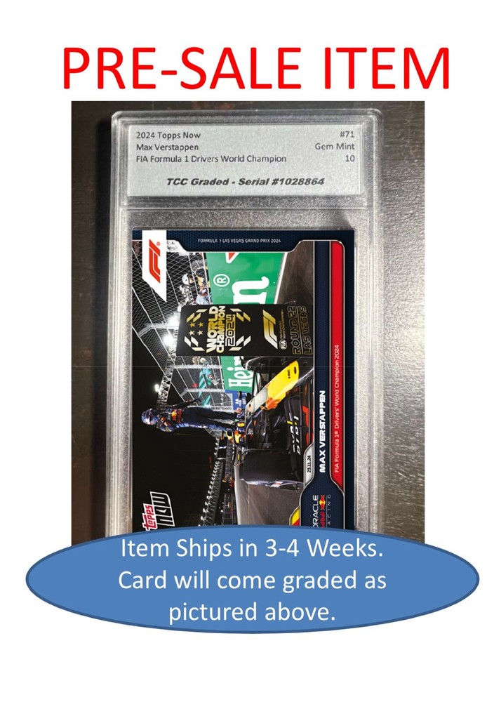 PRESALE 2024 Topps Now Max Verstappen F1 World Champion TCC Graded Gem Mint-image