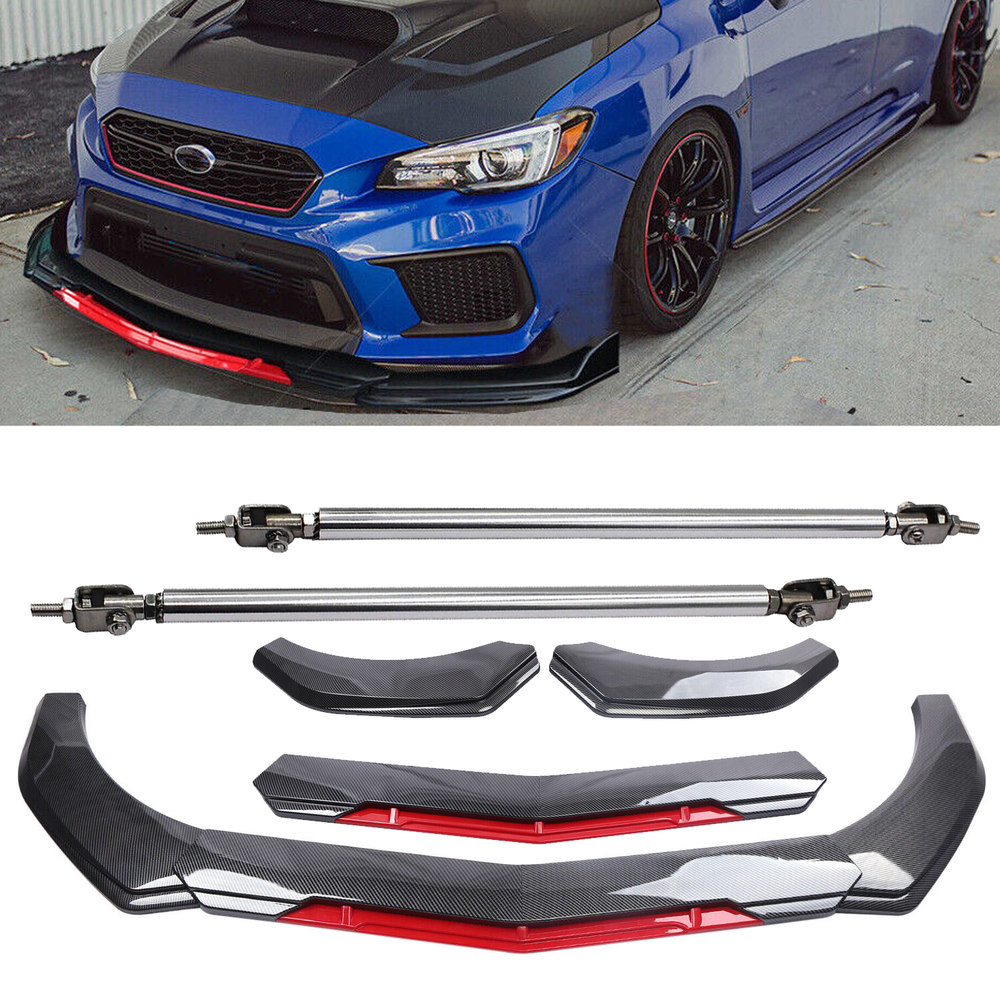 Subaru WRX STI Carbon Fiber Front Bumper Lip Spoiler Splitter with Strut Rod