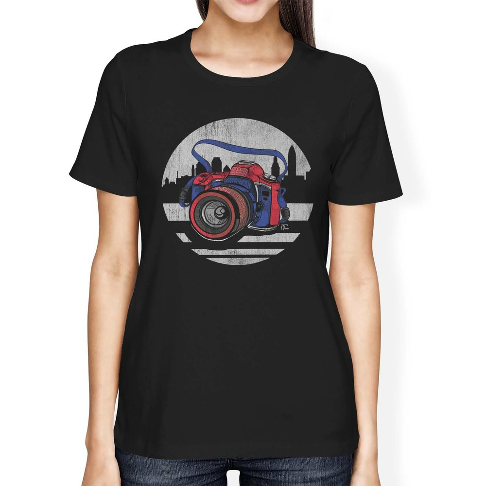 1Tee Womens Loose Fit Spider Photography Camera with NYC Scene T-Shirt
