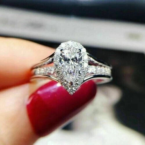 3.22 Ct Pear Cut Moissanite Solitaire Engagement Ring Solid 14k White Gold