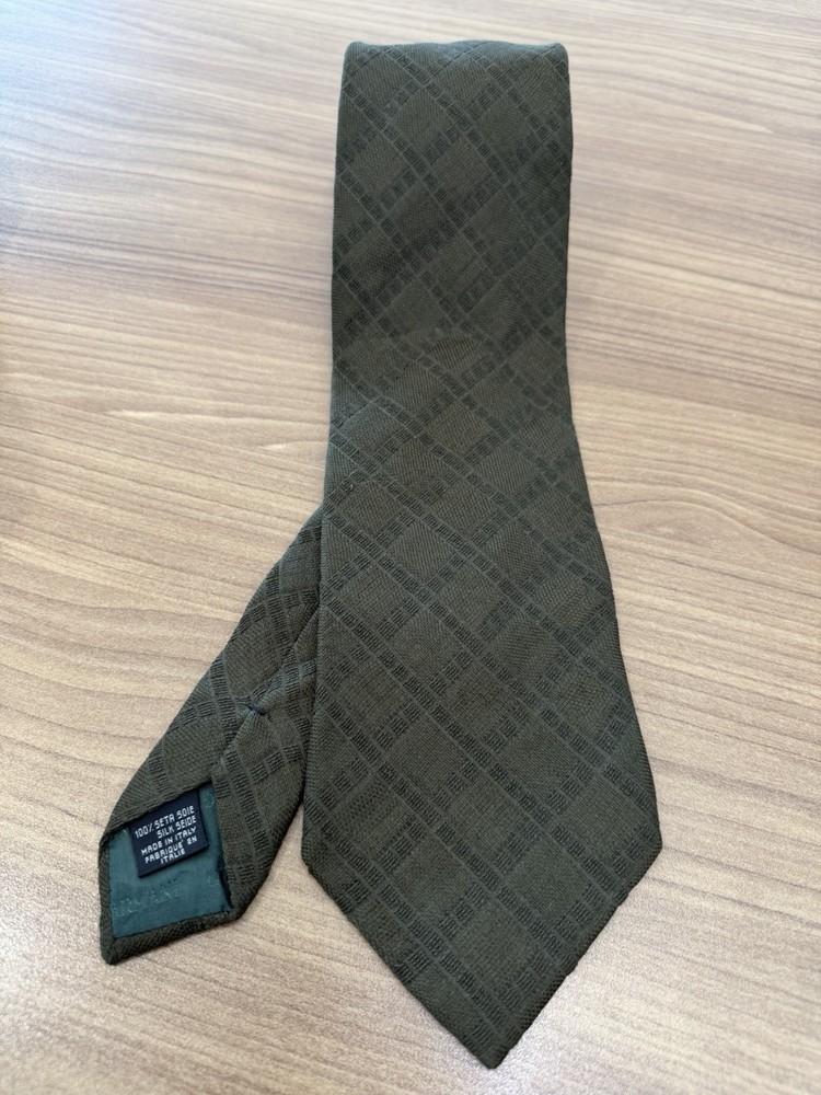 Giorgio Armani Cravatte Men's Silk Tie Olive Green Woven Necktie Made In Italy
