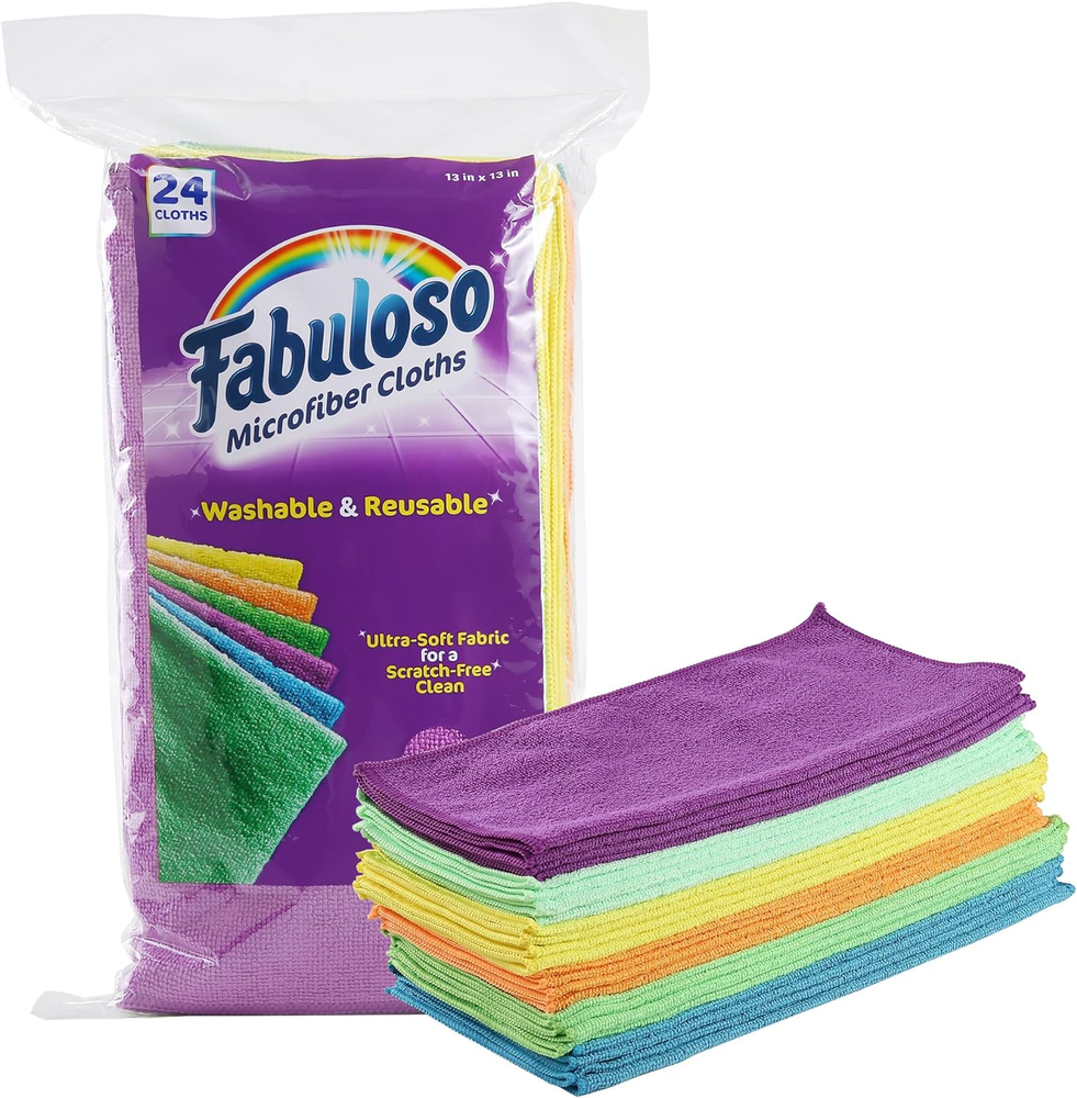 24-Pack Rainbow Microfiber Cleaning Cloths - Lint & Scratch-Free