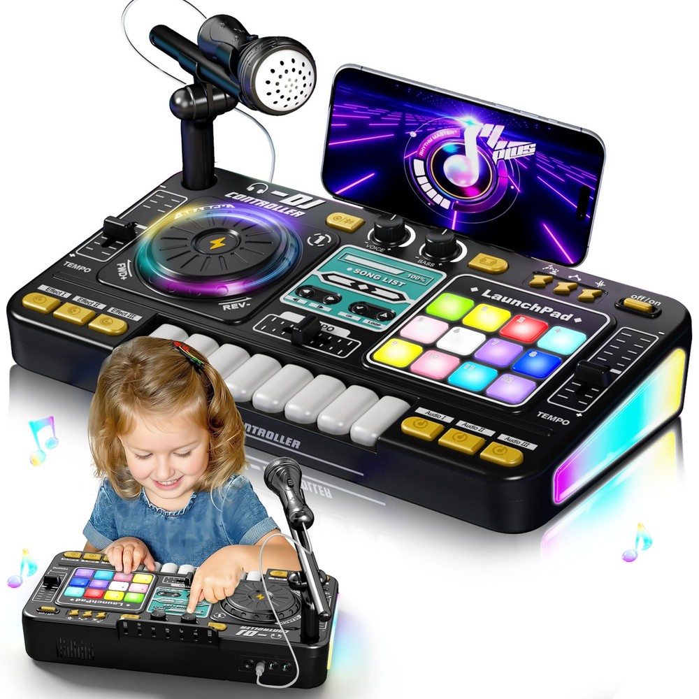 Interactive Kids DJ Mixer Toy with Piano Keys & Turntable for Ages 3-8