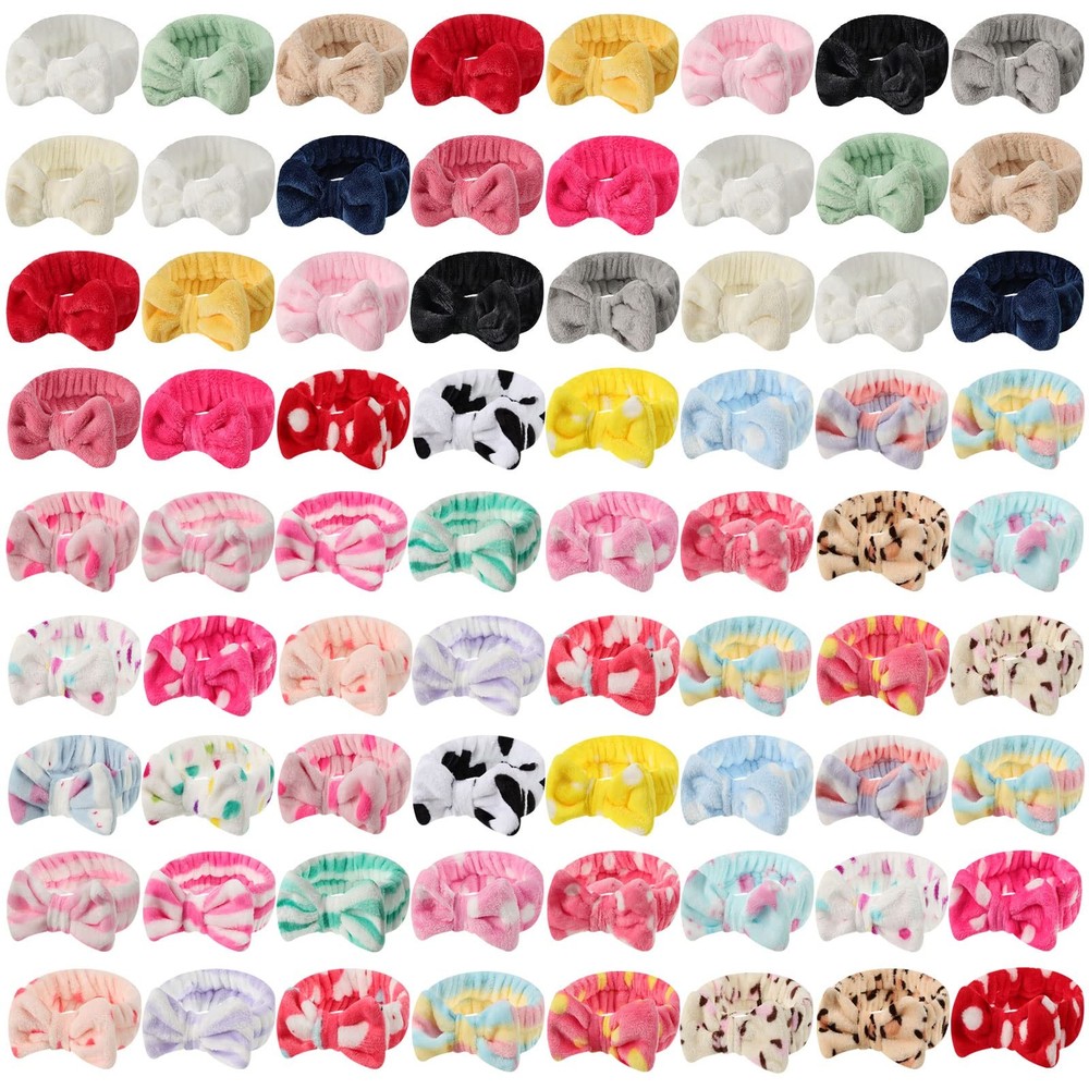 74-Piece Spa Headband Set - 37 Styles Coral Fleece & Terry Cloth Hair Wraps for Facial Care