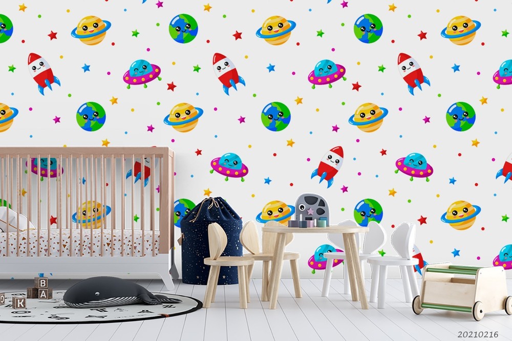 3D Rockets Planets Spaceship Mode Wall Murals Wallpaper Murals Wall Sticker