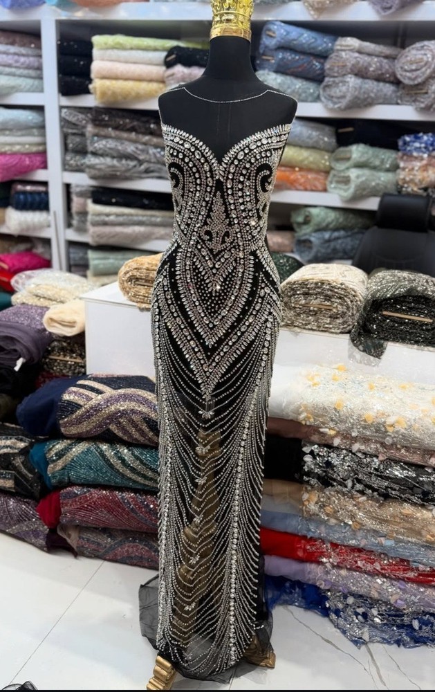 Handmade Rhinestones Crystal Appliqué Long Front Back and Sleeves