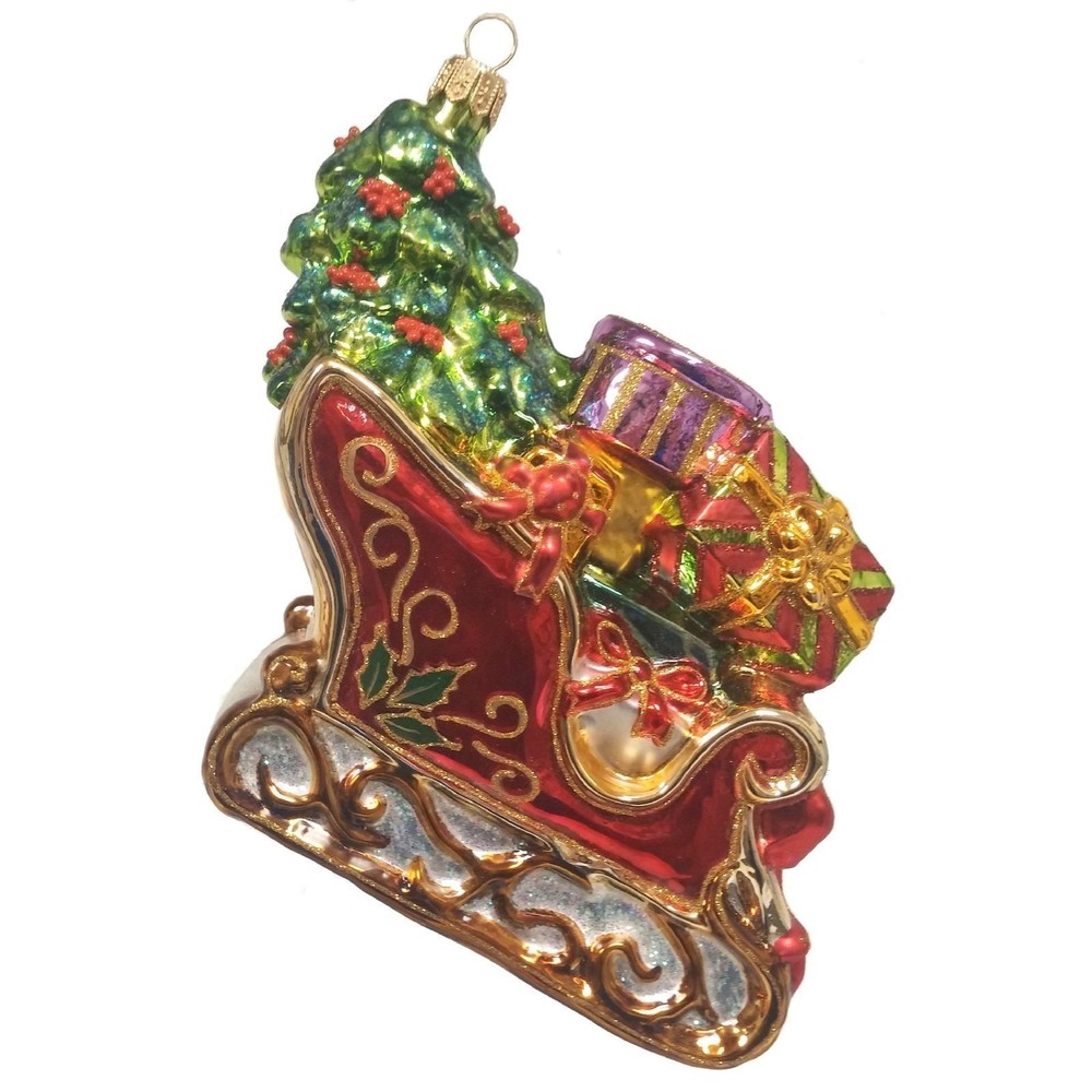 Christmas Sleigh with Tree and Presents Polish Glass Ornament Decoration