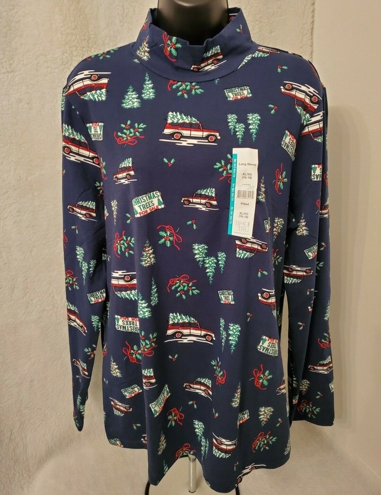 Time and Tru Women's XL Christmas Tree Print Top Size 16/18 New-image