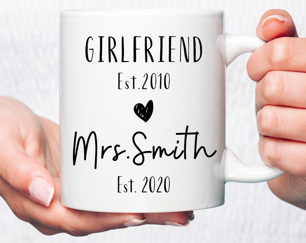 Girlfriend To Mrs Est. 2020 Coffee Mug Custom New Mrs Mug Engagement Gift Idea