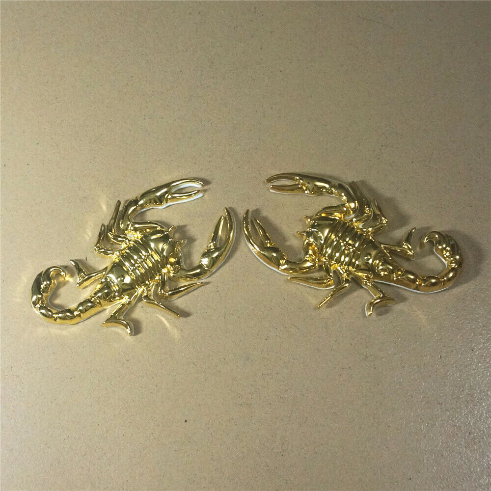 1 Pair of Golden Scorpion Chrome Metal Badge Sticker Decal Emblem Motors Car SUV