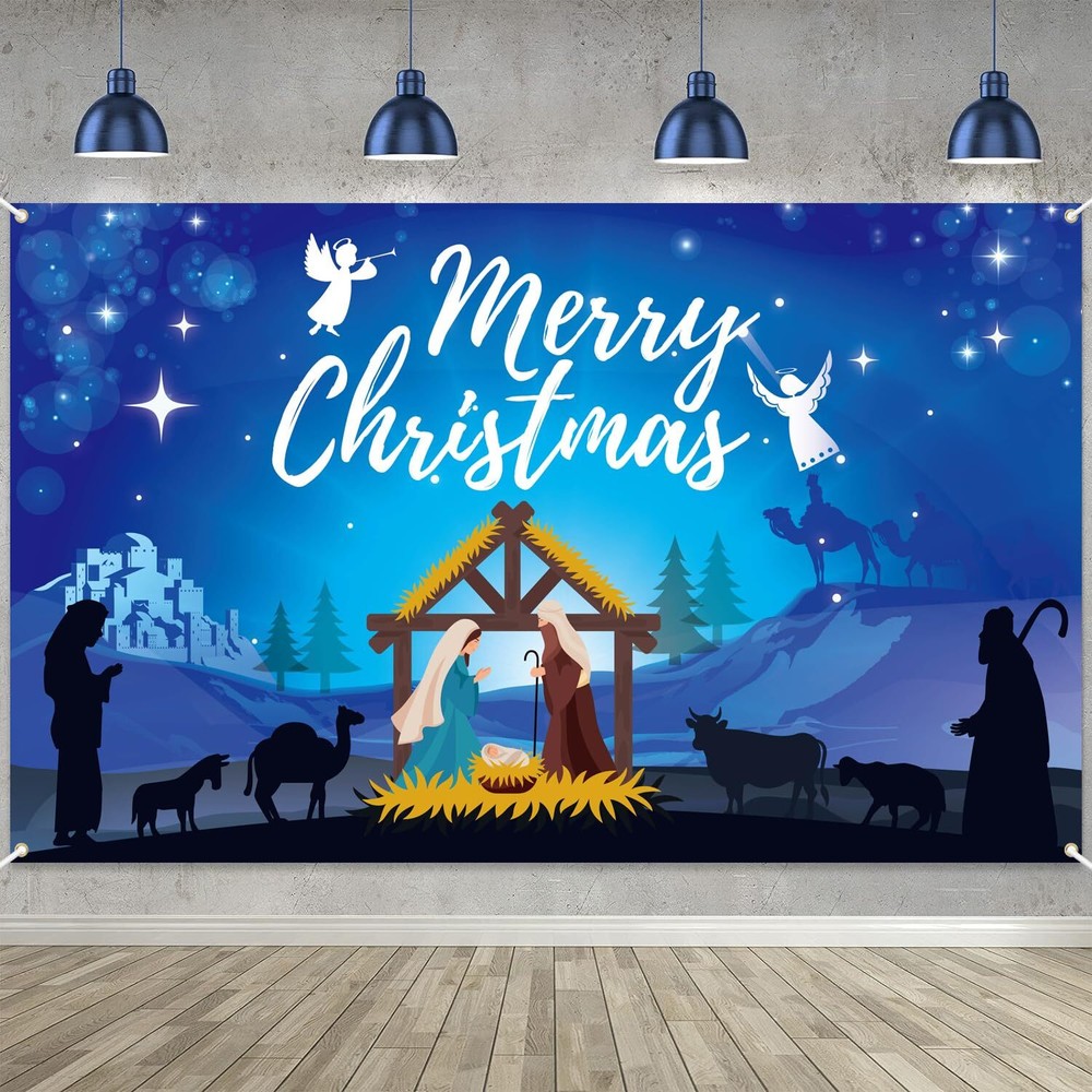 Nativity Christmas Banner Decoration Jesus Nativity Backdrop Religious Christ...