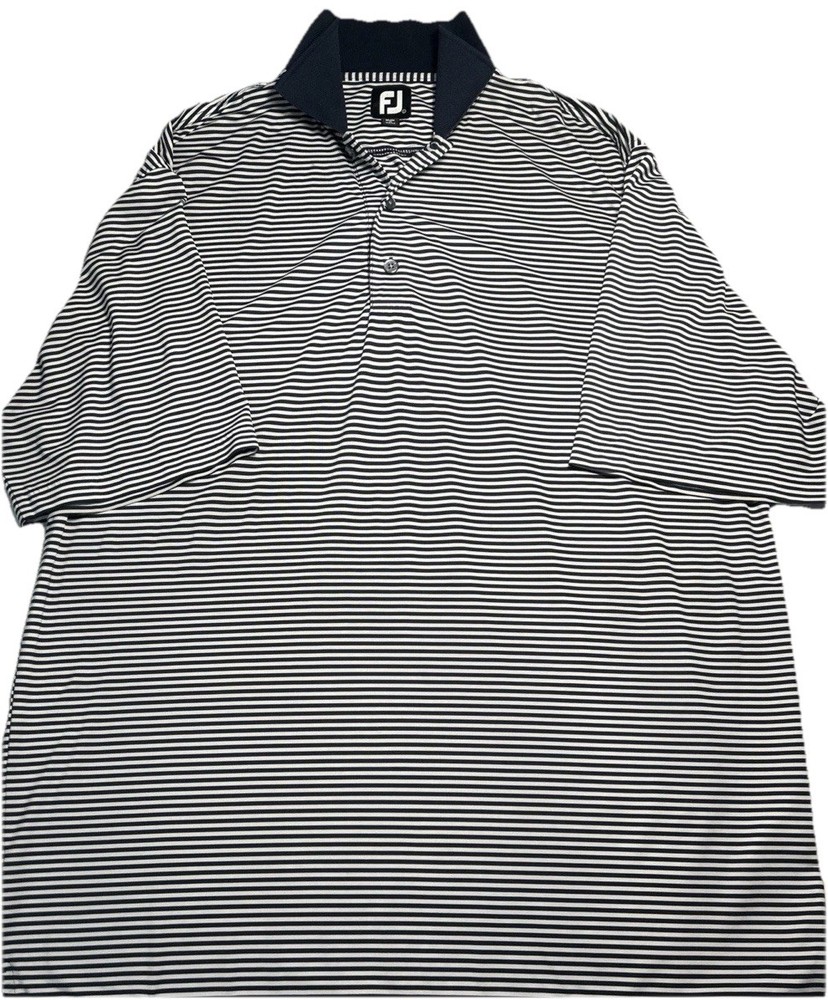 FOOT JOY FJ Mens Size L Navy Blue White Striped Short Sleeve Polo Shirt Golf(270