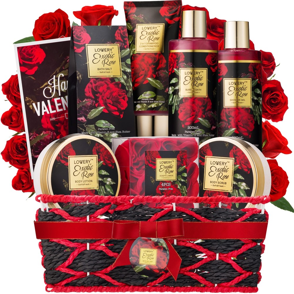 Valentines Day Gifts for Her - Exotic Rose Valentine Gift Basket for Women, S...-image