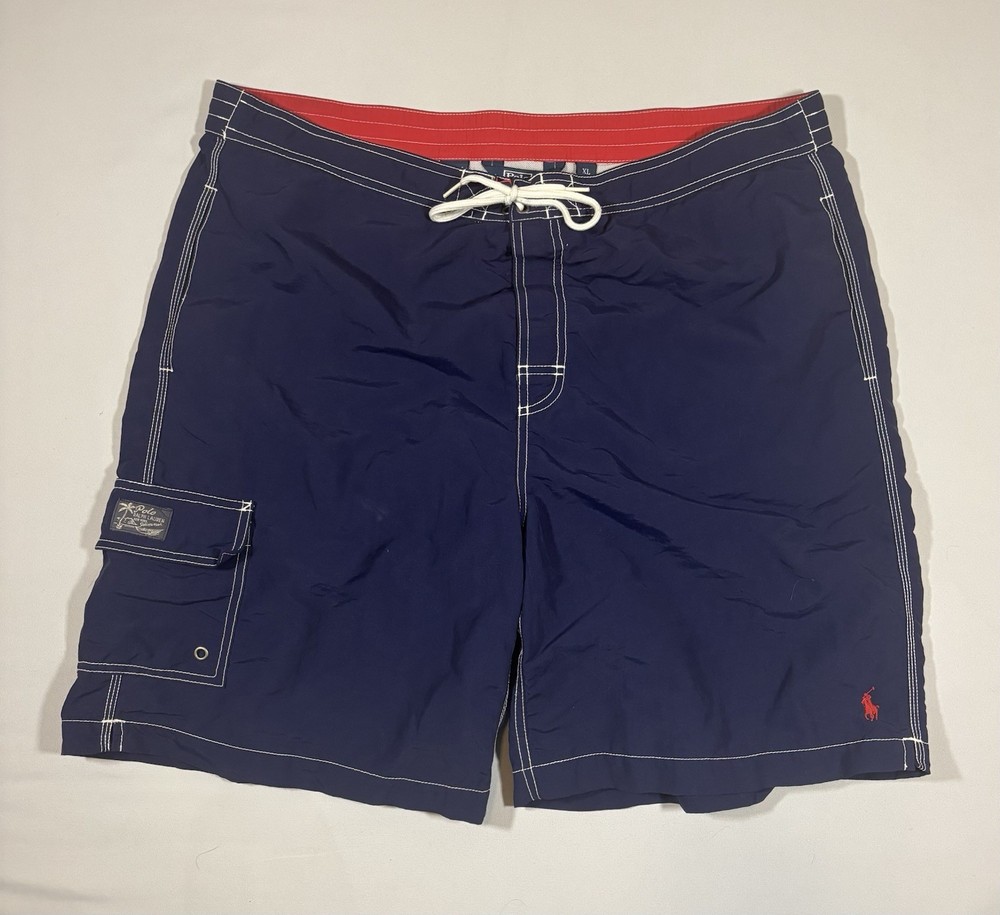 Polo Ralph Lauren Men's Swim Trunks Navy Blue Red XL Drawstring Pockets Lined
