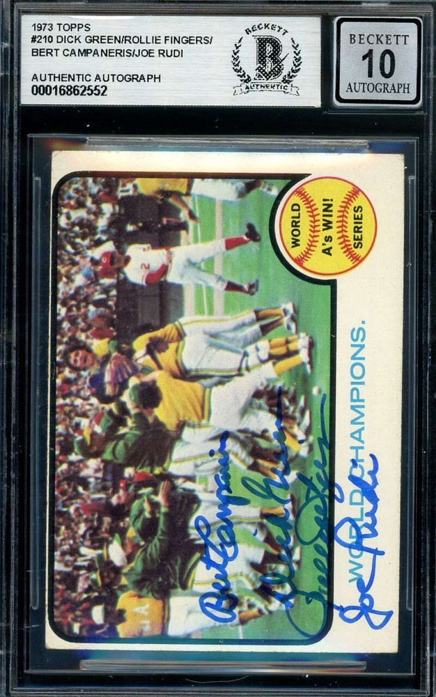 Green Fingers Campaneris Rudi Gem Mint 10 Beckett BAS Signed By 4 1973 Topps