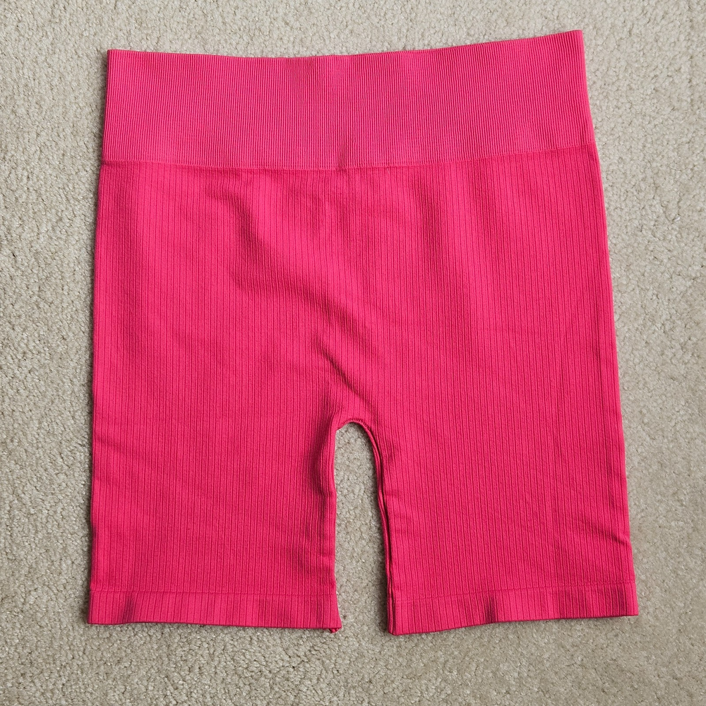 Womens Biker Boyshorts Seamless Sz S Pink Yoga Sport Workout Ribbed Slimming
