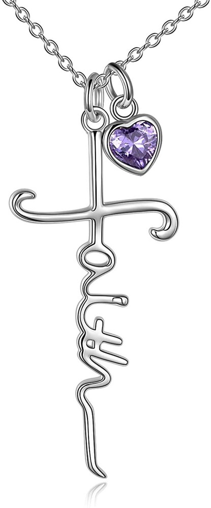 Faith Cross Necklace Birthstone Sterling Silver Birthstone Christian Gifts Women