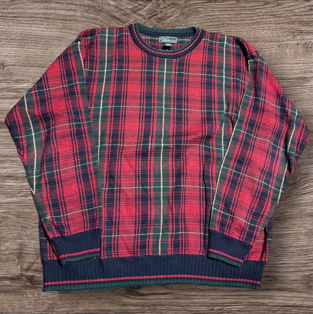 Vintage Croft & Barrow Men’s XLT Sweater Knit Pullover Grandpa Geometric Plaid