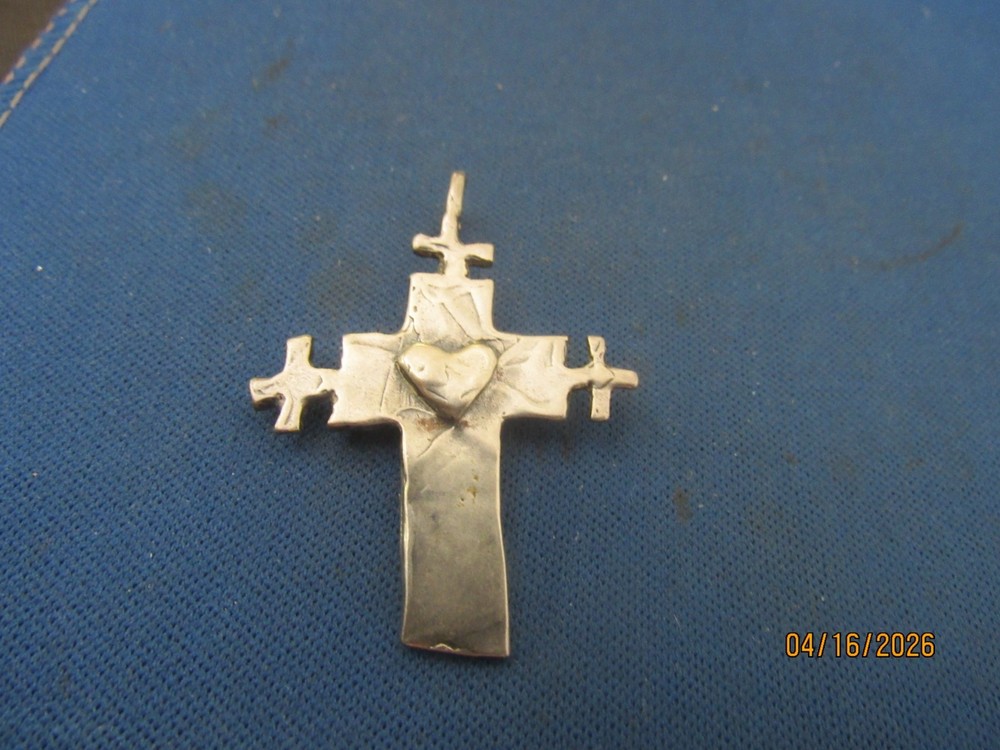 Vintage Sterling Silver Artist Made Unique Heart Cross Have Faith Pendant