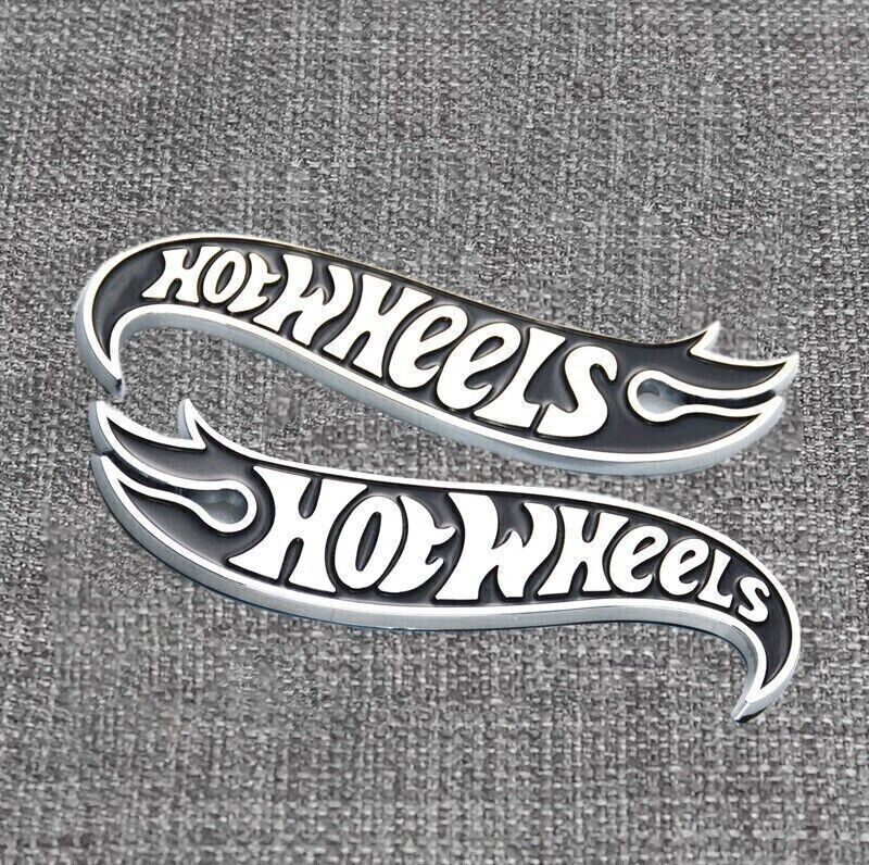 2PC Metal Black Silver Hot Wheels Fender Lid Hood Badge Hotwheels Decal Emblem