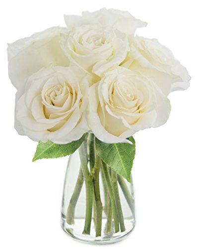 KaBloom PRIME NEXT DAY DELIVERY - Bouquet of 6 Fresh cut White Roses with Vas...-image