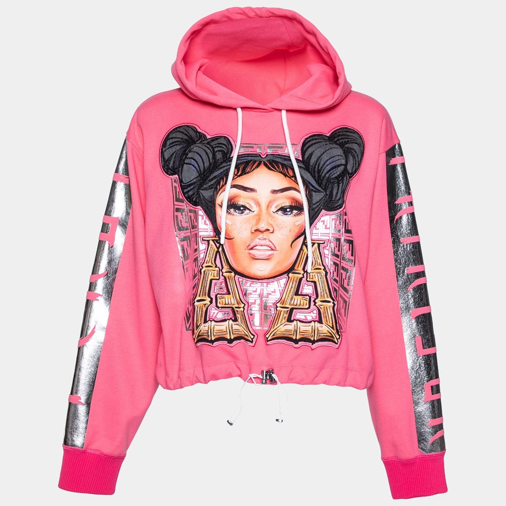 Fendi Pink Knit Nicki Minaj Printed and Embroidered Hoodie M