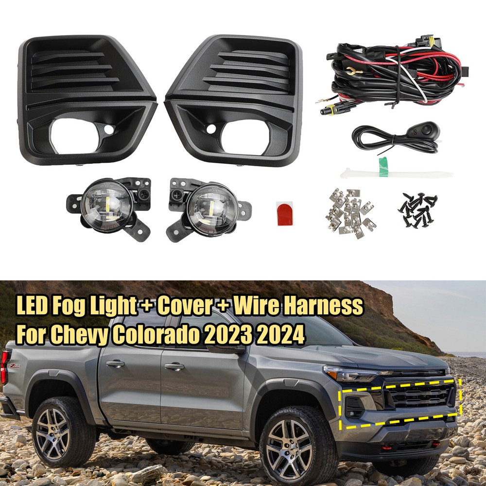 Front Bumper LED Fog Light + Cover + Wire Harness For Chevy Colorado 2023 2024 U