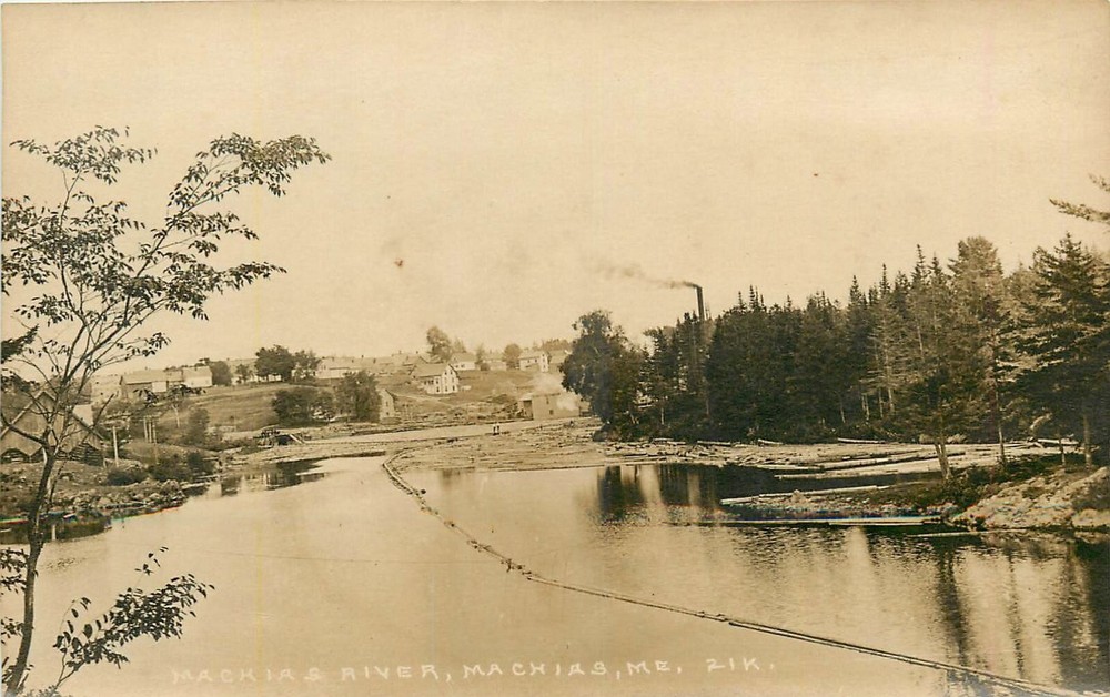 1920s Machias Maine river 21K Eastern Illustrating Postcard RPPC 25-1002