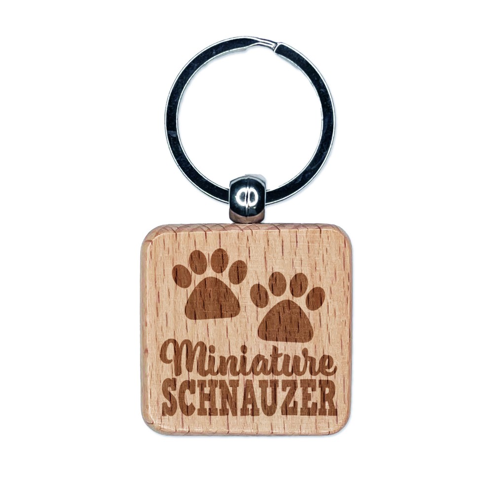 Miniature Schnauzer Paw Print Engraved Wooden Keychain  