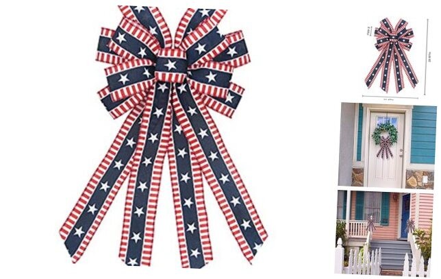 Patriotic Wreath Bows in Red White Blue with Stars for Memorial Day